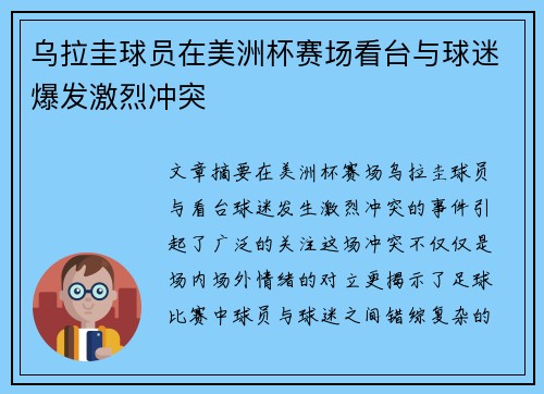 乌拉圭球员在美洲杯赛场看台与球迷爆发激烈冲突